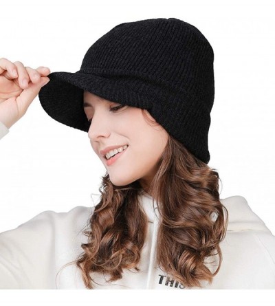 Skullies & Beanies Wool Knit Visor Beanie Winter Hat Cuff Jeep Cap Lined Soft Warm Unisex - 99205_black - CM18LD77Y0Z $12.04