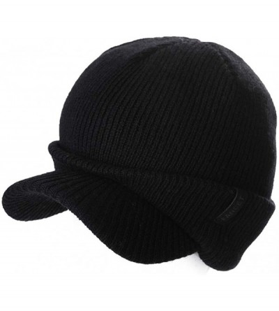 Skullies & Beanies Wool Knit Visor Beanie Winter Hat Cuff Jeep Cap Lined Soft Warm Unisex - 99205_black - CM18LD77Y0Z $12.04