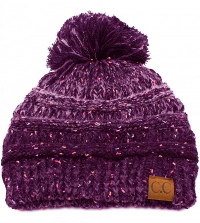 Skullies & Beanies Confetti Ombre Big Pom Pom Warm Chunky Soft Stretch Knit Beanie Hat - Purple - CY1860WIEYK $18.69