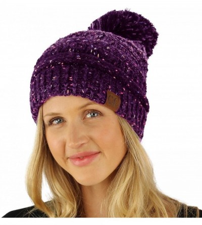 Skullies & Beanies Confetti Ombre Big Pom Pom Warm Chunky Soft Stretch Knit Beanie Hat - Purple - CY1860WIEYK $11.80