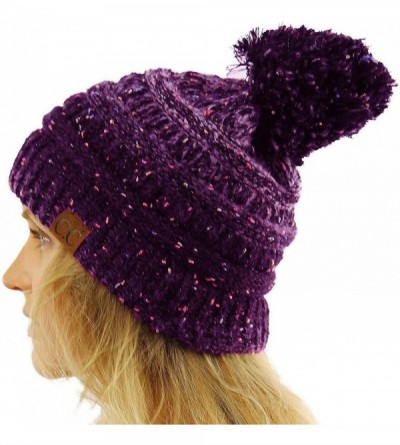 Skullies & Beanies Confetti Ombre Big Pom Pom Warm Chunky Soft Stretch Knit Beanie Hat - Purple - CY1860WIEYK $11.80