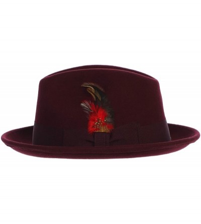 Fedoras Men's Premium 100% Wool Fedora Hat - Burgundy - CD18O09IMYG $71.67