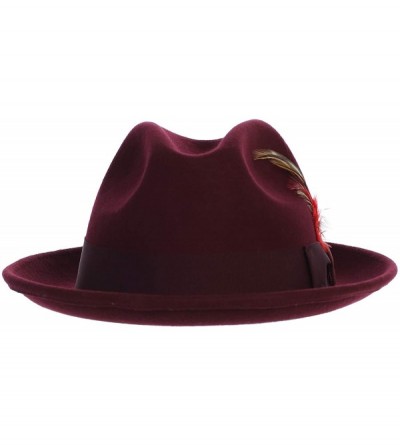 Fedoras Men's Premium 100% Wool Fedora Hat - Burgundy - CD18O09IMYG $42.22