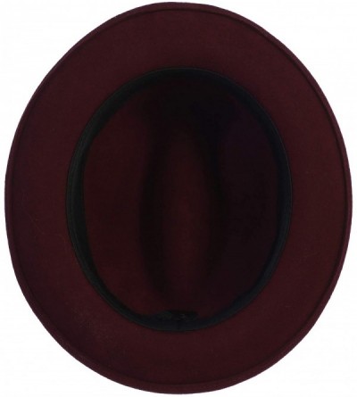 Fedoras Men's Premium 100% Wool Fedora Hat - Burgundy - CD18O09IMYG $42.22