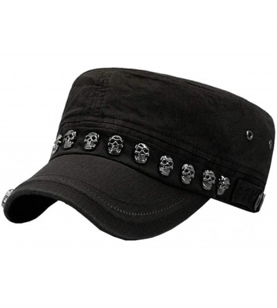 Baseball Caps Unisex Skull/Skeleton Studded Punk-Army-Cap Cool Flat Cap - Black2 - CT18NTHHNOY $38.23