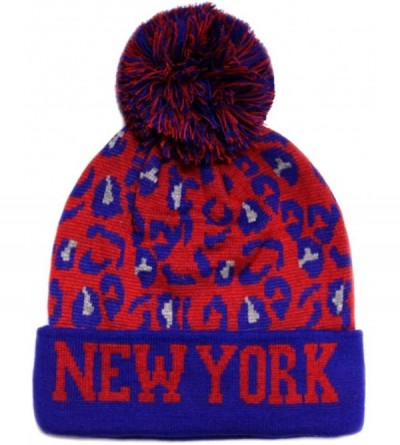 Skullies & Beanies Sk950 Leopard College Pom Beanie Hat - New York - Royal/Red - CE11GM82M57 $9.53