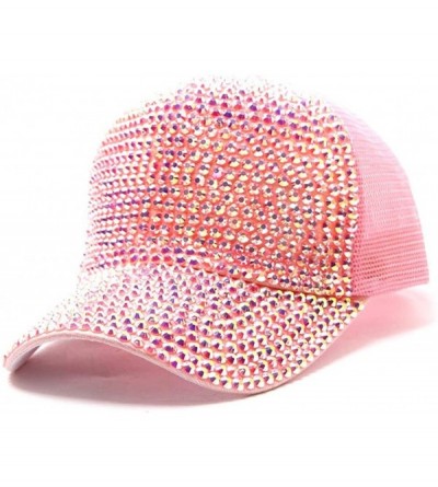 Baseball Caps Unisex Net Hat Rhinestone Baseball Cap Diamond Hat Mesh Breathable Cap Point Drill Hat - Pink - C018W2UYL4L $12.87