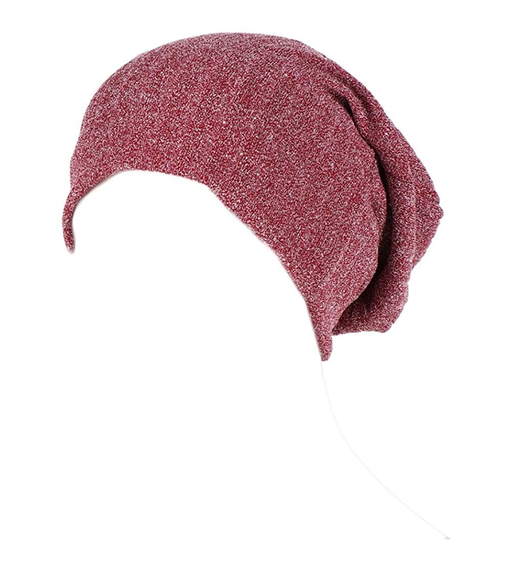 Berets Womens Scarf India Muslim Stretch Turban Hat Hair Pure Color Loss Head Wrap - Wine - CZ18IE4L96E $9.21