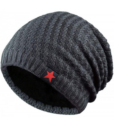 Skullies & Beanies Men Winter Skull Cap Beanie Large Knit Hat with Thick Fleece Lined Daily - N - Grey - CJ18ZGS8X5N $13.36