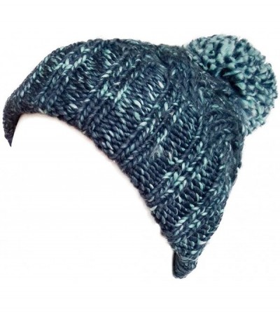 Skullies & Beanies Womens Winter Rainbow Beanie Hat Slouchy Knit Skull Ski Cap with Pom - Mix Blue & Green - C512N2HKKAO $8.59