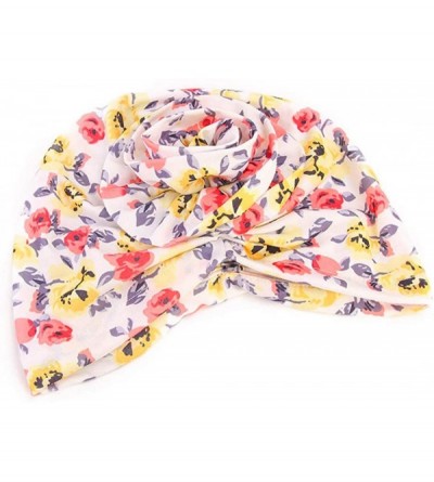 Skullies & Beanies Women Pleated Twist Turban African Printing India Chemo Cap Hairwrap Headwear - Pink - CU18U7DCD06 $8.02