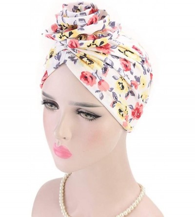 Skullies & Beanies Women Pleated Twist Turban African Printing India Chemo Cap Hairwrap Headwear - Pink - CU18U7DCD06 $8.02