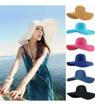 Sun Hats Women Summer Foldable Wide Large Brim Floppy Beach Hat Sun Straw Hat - Royal - CZ18DMKLYM7 $17.85