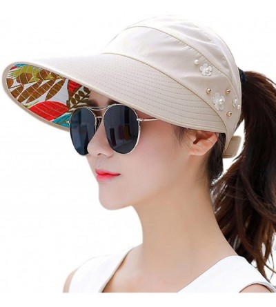 Berets Sun Hats for Women Wide Brim Sun Hat UV Protection Caps Floppy Beach Packable Visor - Beige - C818CGW8AOY $19.88