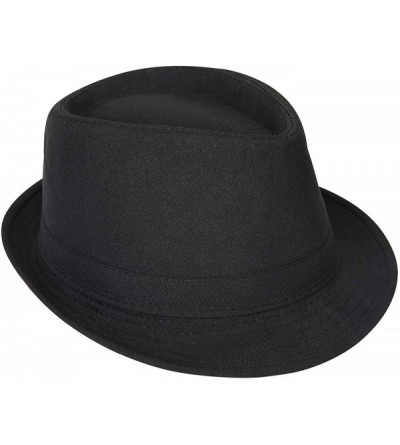 Fedoras Pinstripe Houndstooth Stingy Short Brim Fedora Gangster Cuban Style Hat Cap - Black - C418YUU3NAN $9.00