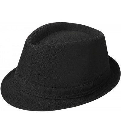 Fedoras Pinstripe Houndstooth Stingy Short Brim Fedora Gangster Cuban Style Hat Cap - Black - C418YUU3NAN $9.00
