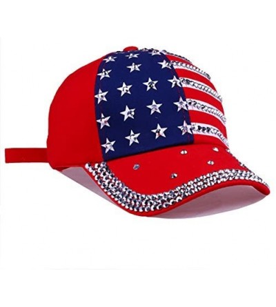 Baseball Caps USA Bling Baseball Cap Sparkle American Flag Hat Men Women Hip Hop Caps - B072mlk1rb - CF183NML2SC $15.84