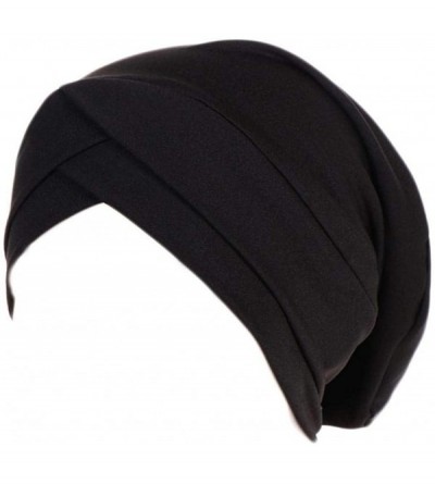 Baseball Caps Womens Ruffle Chemo Hat Elegant Beanie Head Scarf Turban Head Wrap Cap - Black - CE18HCX987C $16.36