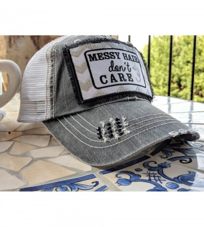 Baseball Caps Women's Bad Hair Day- Messy Hair Don't Care- Embroidered Patch Baseball Cap - Distressedgrey/Customized - CW18C...