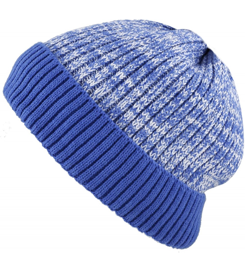 Skullies & Beanies Ribbed Knit Beanie Warm Thick Fleece Lined Hat Winter Skull Cap Extra Warmth (Royal) - CU18KDINK8T $13.56
