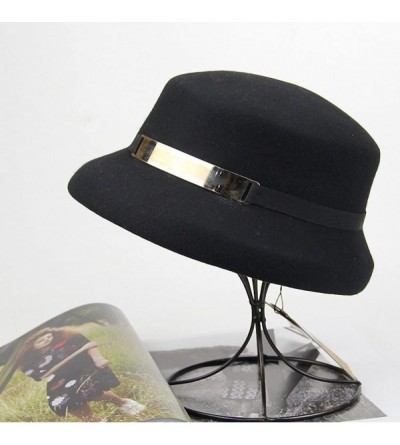 Bucket Hats Women's Simple Wool Felt Bucket Hat - Black - CK12MCI7KY3 $31.70