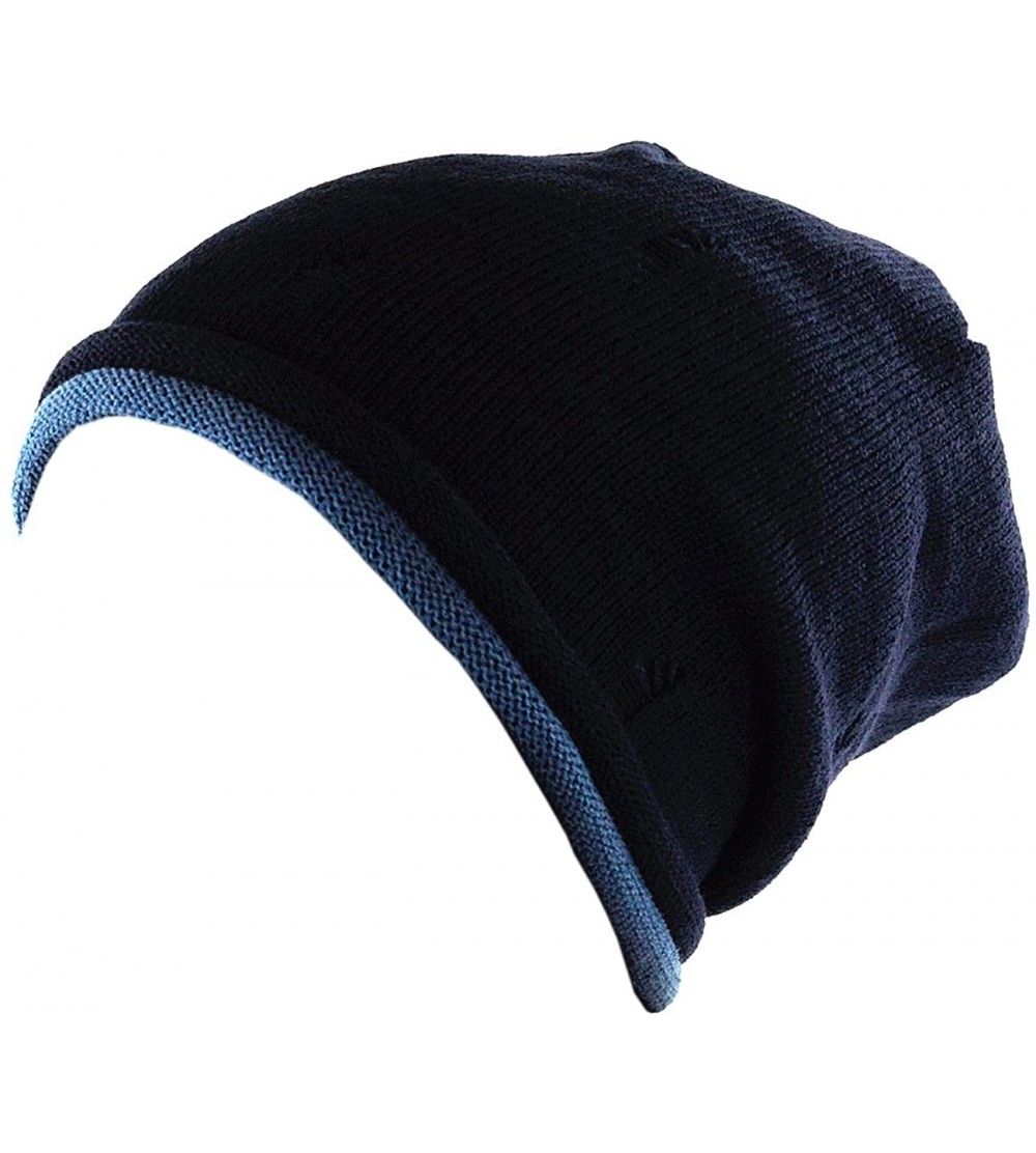 Skullies & Beanies Fashionable Double Layered Vintage Ripped Acrylic Slouch Beanie - Navy/Blue - C211OHYCVQD $29.08