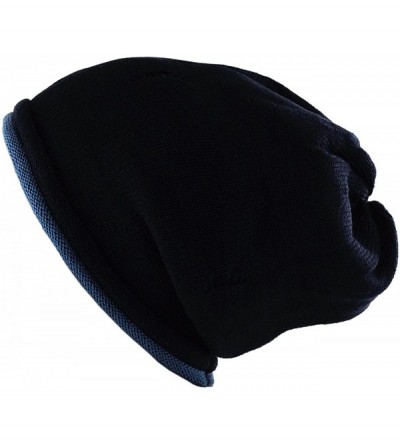 Skullies & Beanies Fashionable Double Layered Vintage Ripped Acrylic Slouch Beanie - Navy/Blue - C211OHYCVQD $10.51