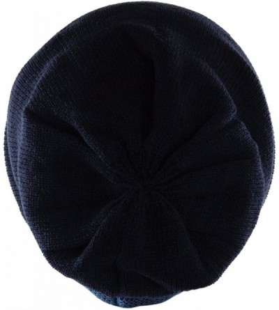 Skullies & Beanies Fashionable Double Layered Vintage Ripped Acrylic Slouch Beanie - Navy/Blue - C211OHYCVQD $10.51
