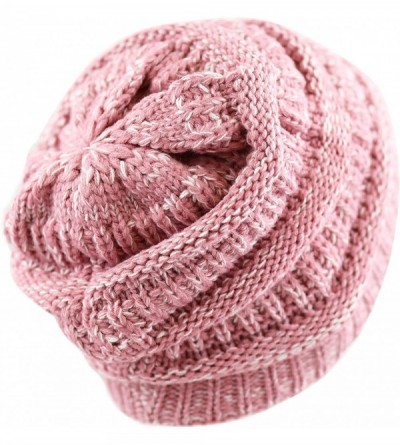 Skullies & Beanies Soft Stretch Cable Knit Warm Chunky Beanie Skully Winter Hat - 2. Two Tone Pink - CU12N2FGDOO $12.42