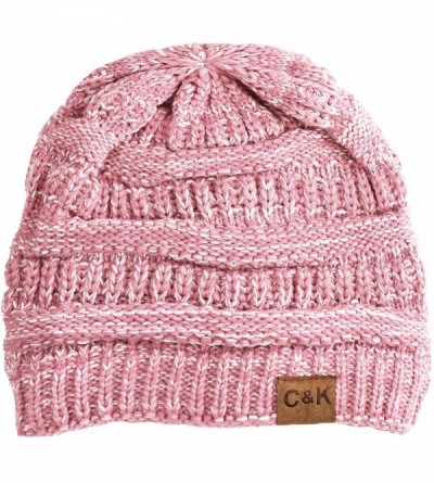Skullies & Beanies Soft Stretch Cable Knit Warm Chunky Beanie Skully Winter Hat - 2. Two Tone Pink - CU12N2FGDOO $12.42