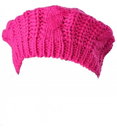 Bomber Hats Womens Beret Hats Winter Warm Knit Baggy Beanie Ski Hat Slouchy Chic Bailey Cap - Hot Pink - CI18INXROT4 $15.85