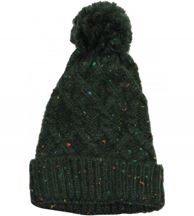Skullies & Beanies Speckled Cable Knit Pom Pom Top Cuffed Beanie Hat - Green - CT18GGHUEIT $19.10