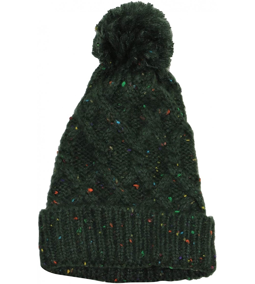 Skullies & Beanies Speckled Cable Knit Pom Pom Top Cuffed Beanie Hat - Green - CT18GGHUEIT $12.57