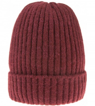Skullies & Beanies Winter Mens Skull Cap Thick Soft Cable Knit Beanie Hats - Wine Red - CJ18HDQ6IT3 $12.41