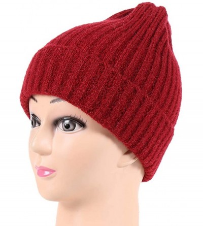 Skullies & Beanies Winter Mens Skull Cap Thick Soft Cable Knit Beanie Hats - Wine Red - CJ18HDQ6IT3 $12.41