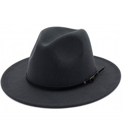 Fedoras Vintage Women's Wide Brim Floppy Panama Hat with Belt Buckle Fedora Hat - Dark Grey - CK18H664ASX $12.23