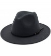 Fedoras Vintage Women's Wide Brim Floppy Panama Hat with Belt Buckle Fedora Hat - Dark Grey - CK18H664ASX $25.14