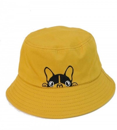 Bucket Hats Bulldog Embroidery Hat Bucket Hat Fisherman Hat Summer Cap Beach Hat Summer Hat - Yellow - CH18WDZC72M $39.48