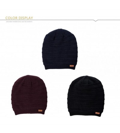 Skullies & Beanies Mens Wool Knit Slouch Beanie Hat Cap Winter Thick Two-Layer Warm - 88223_burgundy - CB12NZAOVTF $10.62