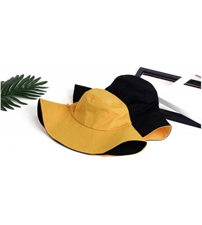 Sun Hats Women Sun Hat Large Brim Anti-UV Fold Floppy Visor Cap for Beach Travel - Yellow-black - C718OMSIESL $10.35
