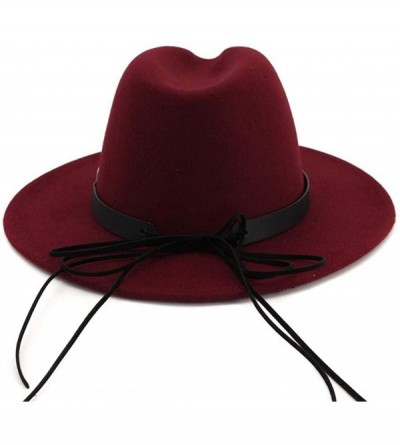 Fedoras Wide Brim Vintage Jazz Hat Women Men Belt Buckle Fedora Hat Autumn Winter Casual Elegant Straw Dress Hat - Wine C - C...