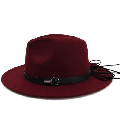 Fedoras Wide Brim Vintage Jazz Hat Women Men Belt Buckle Fedora Hat Autumn Winter Casual Elegant Straw Dress Hat - Wine C - C...