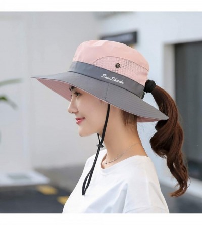 Sun Hats Women's Ponytail Safari Sun Hat-Wide Brim UV Protection Outdoor Bucket Hat-Foldable Beach Summer Fishing Hat - C018R...