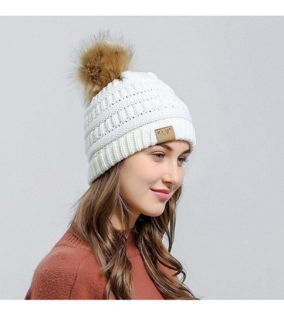 Skullies & Beanies Women Casual Knit Hats Beanie Hat Large Pom Ladies Winter Warm Cap Skullies & Beanies - White - CN18LREROE...