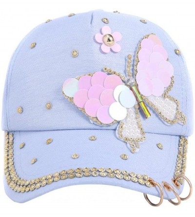 Baseball Caps Women Studded Crystals Rhinestones Sequins Bling Baseball Cap with Ring - Blue - CH18GG573H5 $7.60