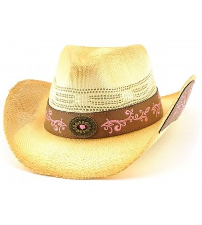 Cowboy Hats 2-Toned Cowboy/Cowgirl Paper Woven Hat w/Elegant Design Band - CG11KRQS32B $49.00