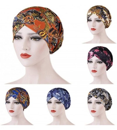 Balaclavas Head Scarf for Women Turban Knotted Vintage Flower Print Full Cover Fit-Head Wraps 2019 Winter New Cap - Black - C...