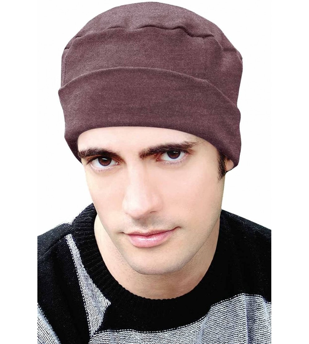 Skullies & Beanies Cancer Patient Hats for Men - Cotton Cuff Cap - Raisin - CS17YYNNZMG $18.99