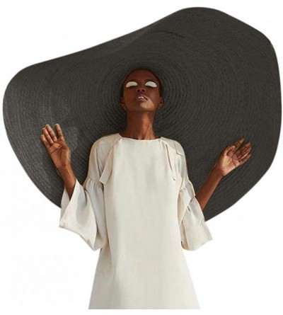 Sun Hats Fashion Large Sun Hat Beach Anti-UV Sun Protection Foldable Straw Cap Cover Up - Black - C218UK5644A $29.68