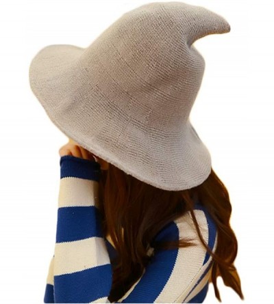 Skullies & Beanies Womens Witch Hat Knittes Wool Halloween Party Costume Cap Steeple Casual Hat - Camel - CY18HYUHGR5 $14.47